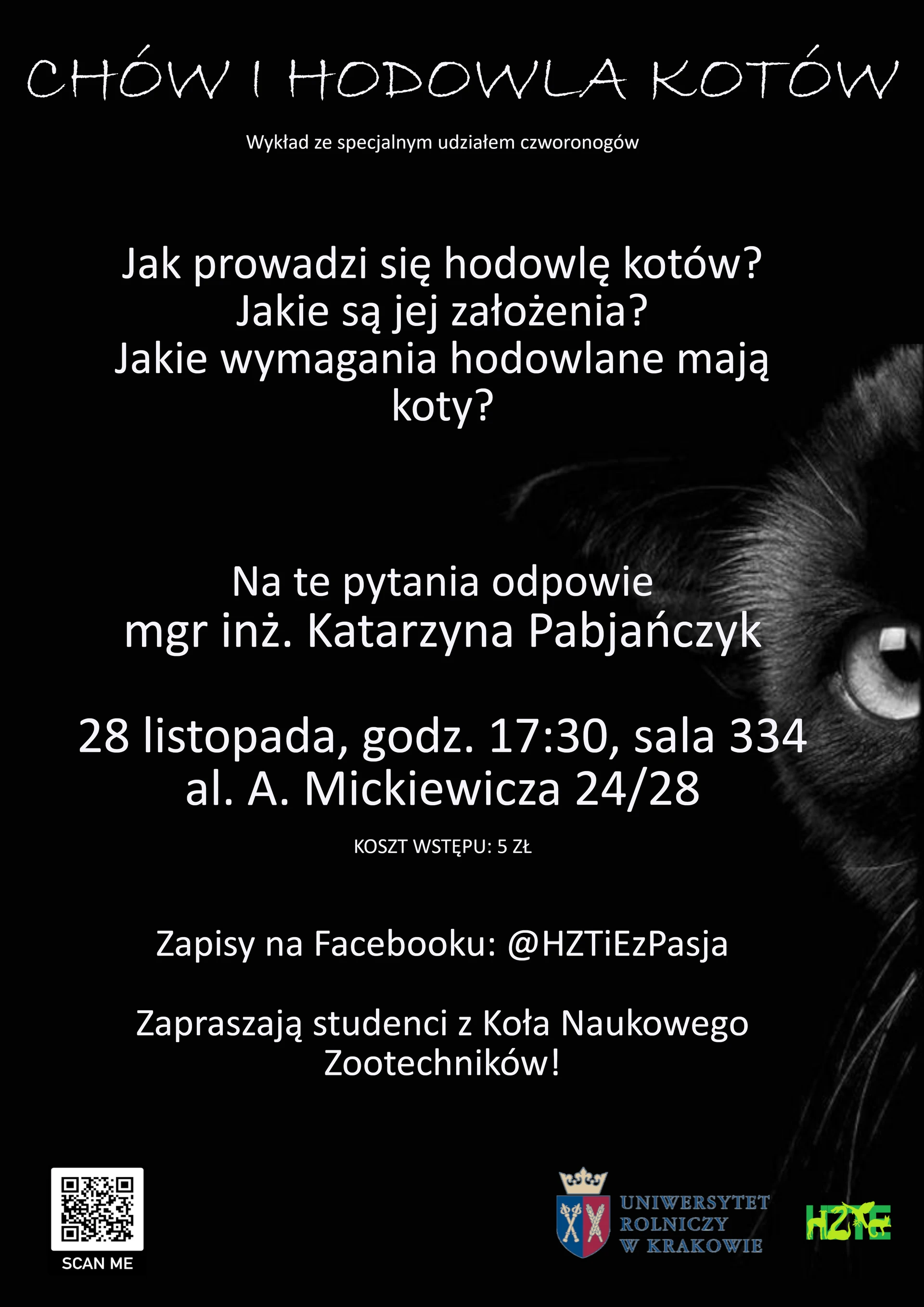 Plakat Wykład i pokaz kotów - @HZTiEzPasja