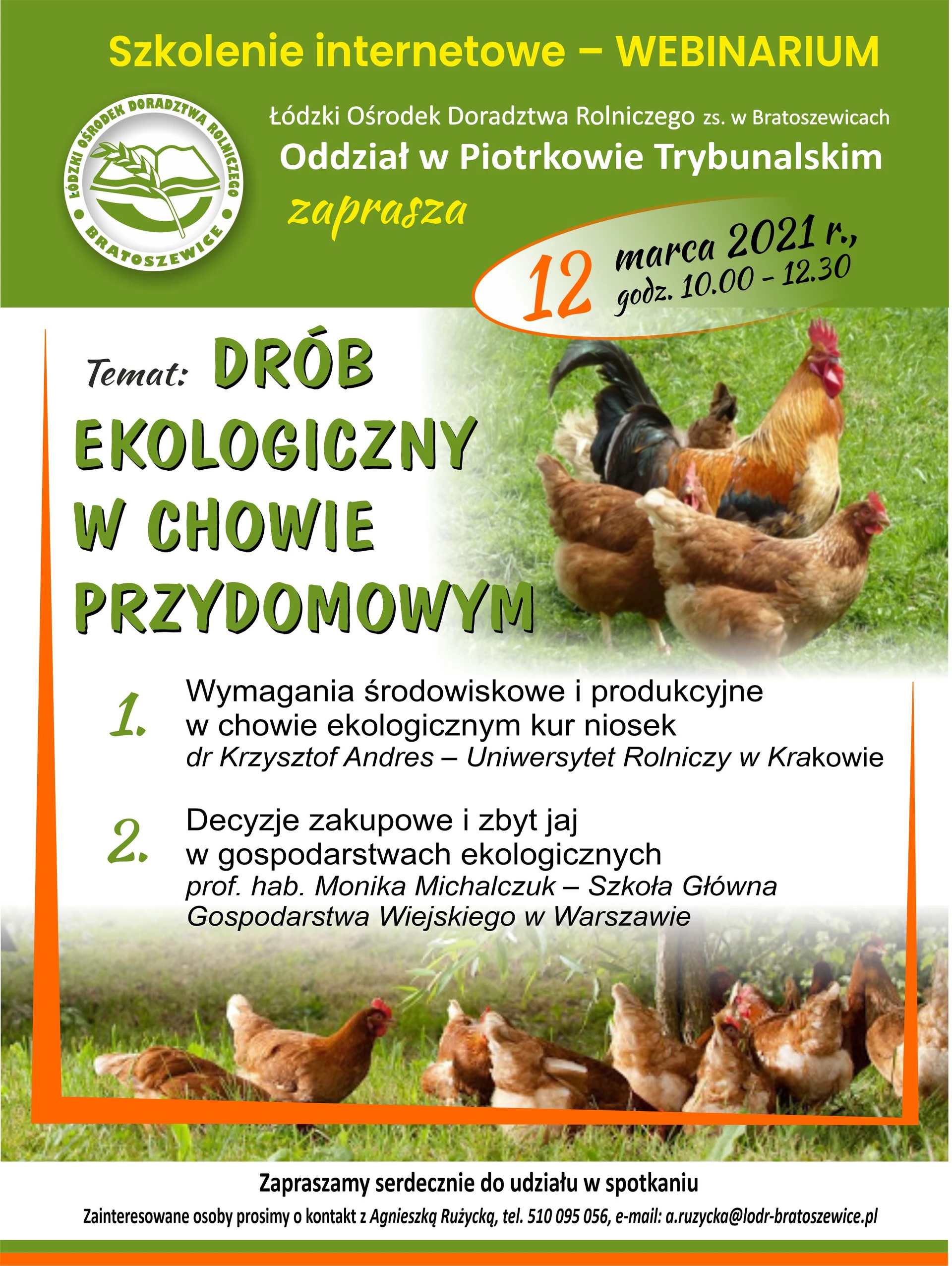 Plakat - Szkolenie internetowe - Drób ekologiczny w chowie przydomowym