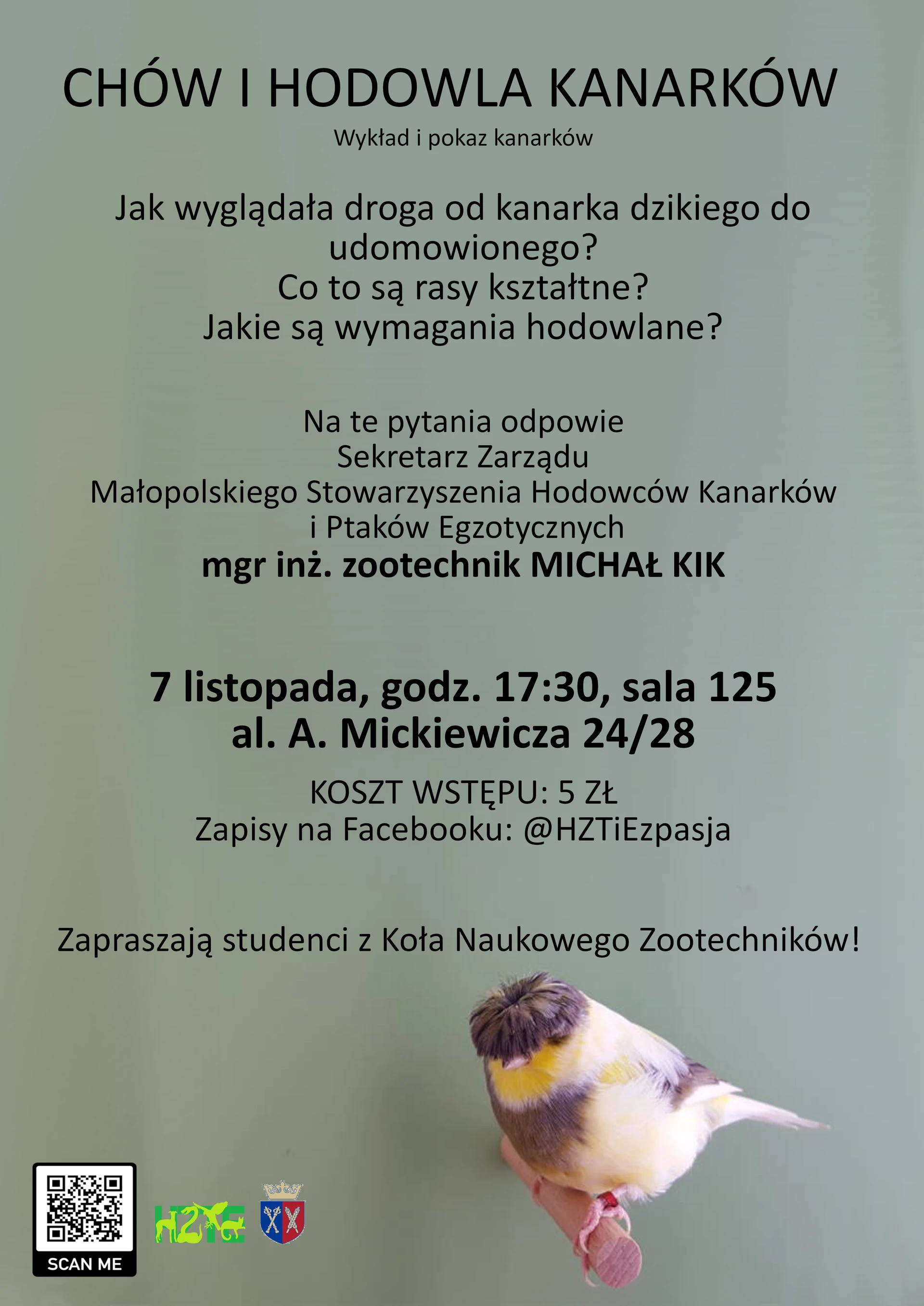 Plakat Wykład i pokaz kanarków - @HZTiEzPasja