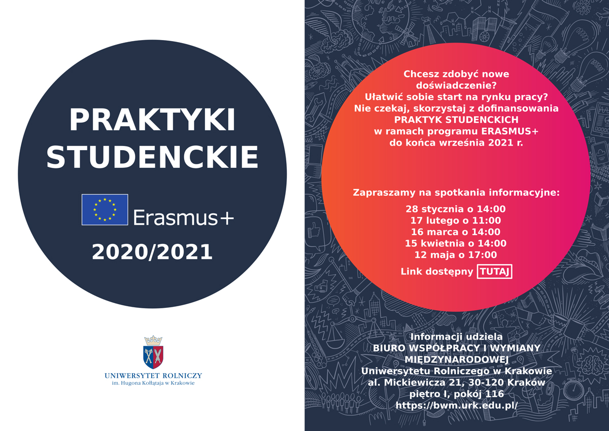 Praktyki Studenckie - Erasmus+ - 2020/2021 - Plakat