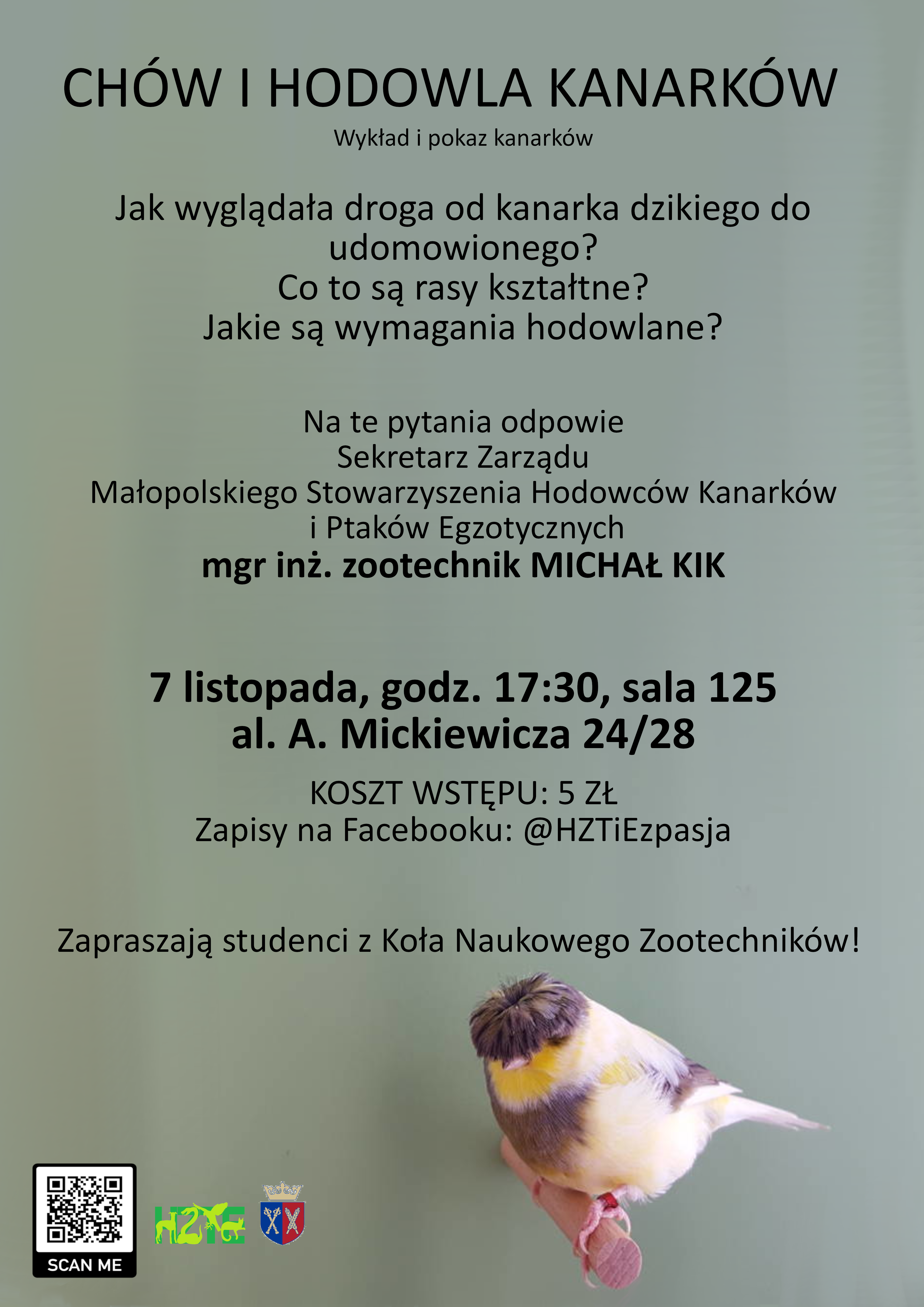 Plakat Wykład i pokaz kanarków - @HZTiEzPasja